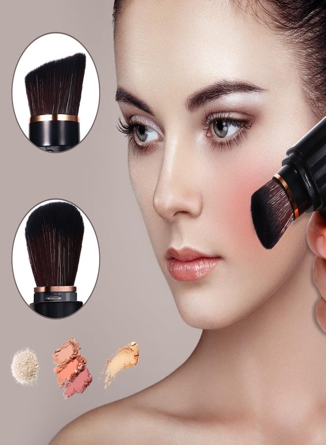 Vtrem Retractable Travel Makeup Brush: Black Kabuki Double-Ended Foundation Blush Brushes Mini Compact Face Brush with Cover Highlighter Flawless Powder Cosmetics - Image 2